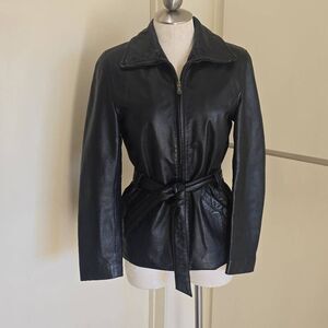 Alamo Uomo Vintage Blk Leather Jkt., Belted at Waist, Pkts., XLNT CONDITI